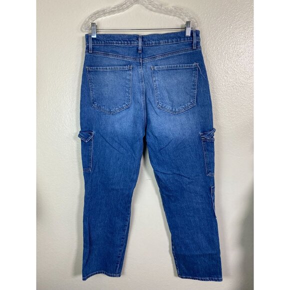 Express Women's Blue Straight Ankle Cargo Jeans Size 12 Long Y2K 90s Utility - Picture 2 of 16